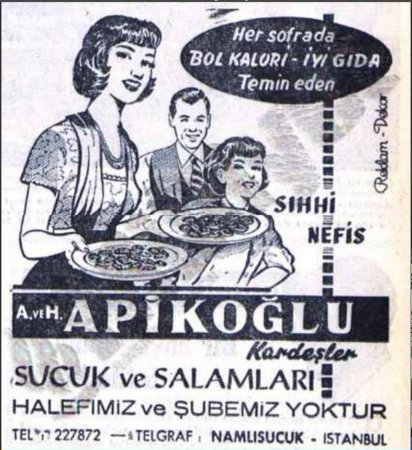 Apikoğlu Kardeşler Nostaljik Afiş Görseli, Her Sofrada Bol Kalori İyi Gıda