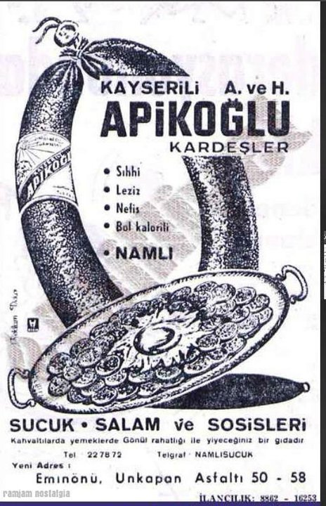 Apikoğlu Kardeşler Nostaljik Afiş Görseli, Her Sofrada Bol Kalori İyi Gıda