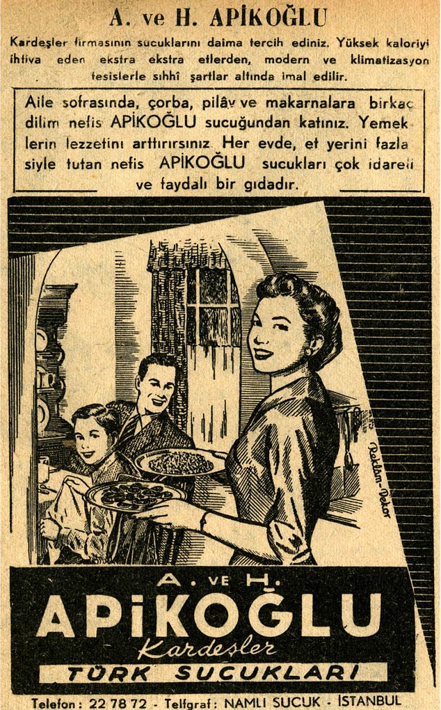 Apikoğlu Nostaljik Afiş Görseli, Apikoğlu Sucukları Çok İdareli ve Faydalı Bir Gıdadır