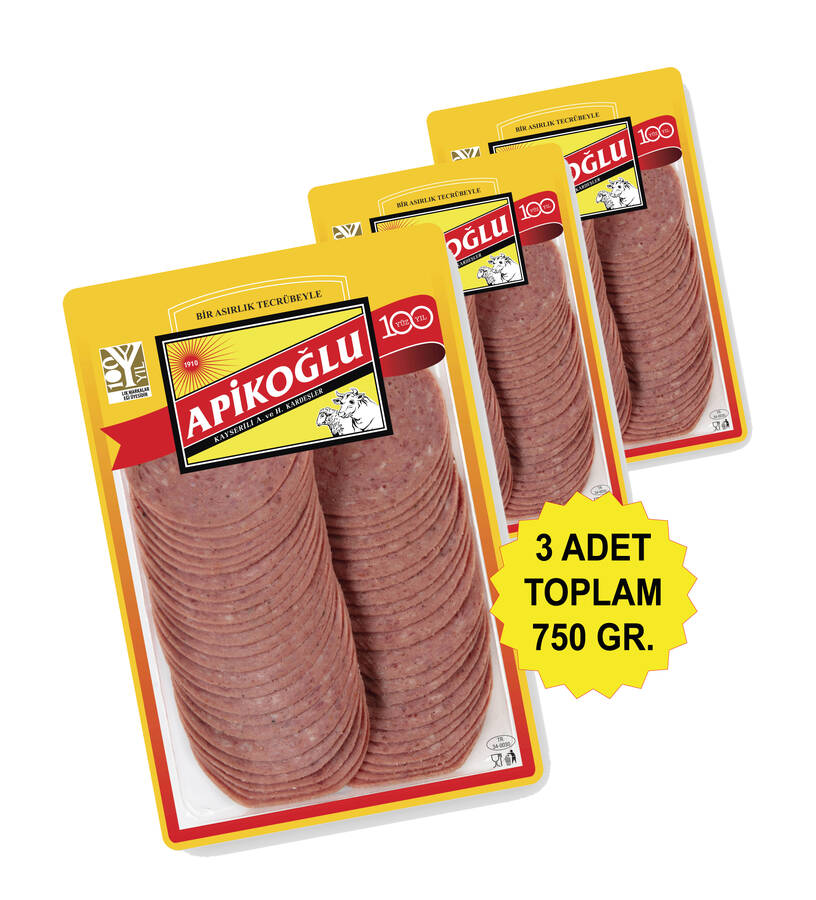 Dilimli Dana Macar Salam 250 Gr. Üçlü Paket (Toplam 750 Gr.)